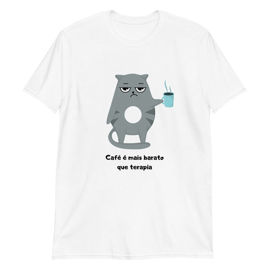 Camiseta unissex 'Café é mais barato que terapia' clara